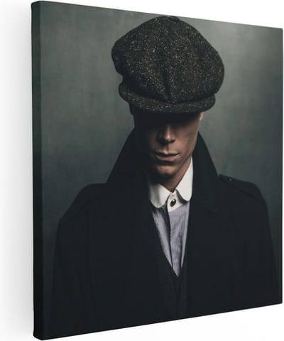 Artaza Canvas Schilderij Gangster - 30x30 cm - Klein - Wanddecoratie Peaky Blinders - Muurdecoratie Portret Man - Kamer Accessoires Mancave