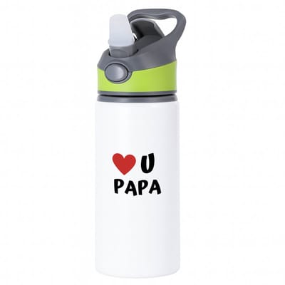 Hacebo® - love u papa waterfles met rietje groen - Vader - de liefste papa - vader cadeautjes - vaderdag - verjaardag - geschenk - kado - water fles - 650ML