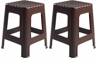 Plasticforte Keukenkrukje/opstapje - 2x - rotan - bruin - kunststof - 36 x 36 x 45 cm