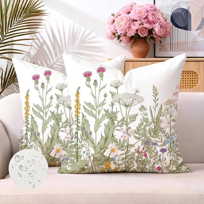 Famanu – Set van 2 decoratieve kussenslopen voor buiten, waterdicht linnen, 40 x 40 cm, bloemenpatroon, ideaal voor tuin, bank en woonkamer