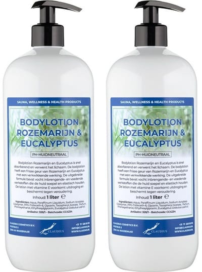 Bodylotion Rozemarijn & Eucalyptus 1 Liter - met gratis pomp - set van 2 stuks