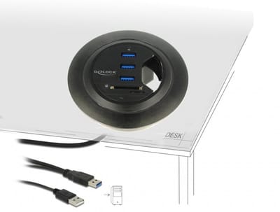 Delock In-Desk Hub 3 Port USB 3.0 + 2 Slot SD Card Reader