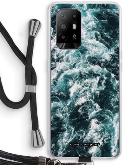 Case Company® - Hoesje met koord geschikt voor Oppo A94 5G hoesje met Koord - Zee golf - Telefoonhoesje met Zwart Koord - Bescherming aan alle Kanten en Over de Schermrand