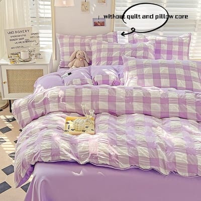 Ruit Dubbel Dekbedovertrek Set 220x240 Effen Twist zachte kussensloop King Size Beddengoed Set Dekbedovertrek Set 150x200cm paars