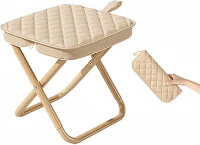 Opvouwbare Zak Stoel 30 cm - Lichtgewicht Reis Kruk - Dikke Camping Kruk - 350 lbs Draagvermogen - Khaki Kleur - Voor Outdoor Activiteiten - Compact en Draagbaar