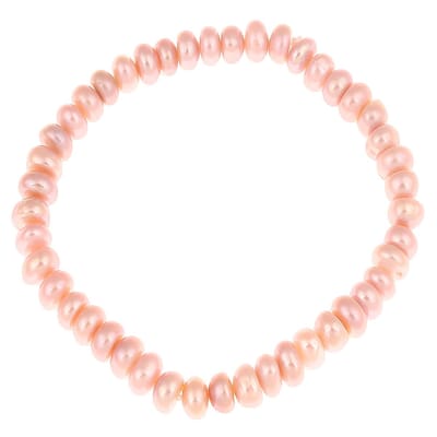 Zoetwater parel armband Little Button Pearl Pink - echte parels - zalm - elastisch - luxe sieraden zakje - parel armband dames - elastisch parel armband - zoetwaterparel