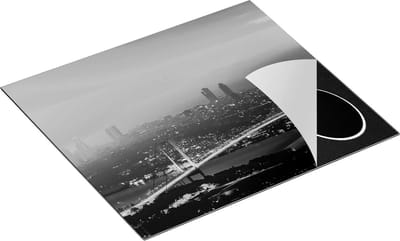 Chefcare Inductie Beschermer Bosporusbrug in Istanbul bij Zonsondergang - Zwart Wit - 60x50 cm - Afdekplaat Inductie - Kookplaat Beschermer - Inductie Mat