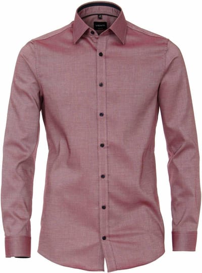 VENTI body fit overhemd - rood met blauw en wit structuur (contrast) - Strijkvriendelijk - Boordmaat: 44 (EU maat: XL)
