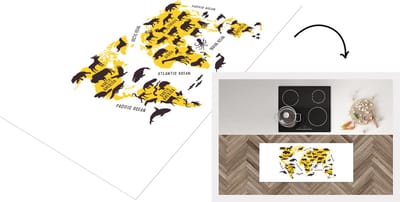 Keukenloper - Loper keuken - Wereldkaart - Geel - Dieren - 120x50 cm - Keukenloper vinyl