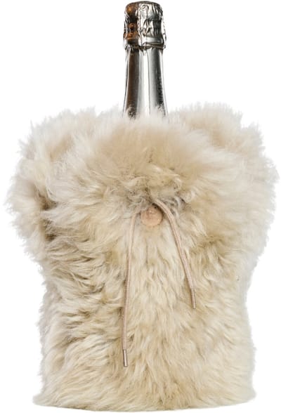 Kywie® champagnekoeler van schapenvacht – wijnkoeler - 100% natuurlijk – 0,75l – temperatuurbehoudend - geschikt voor champagne, wijn, bourgogne, waterflessen - Fluffy Stone