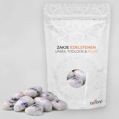 Bixorp Zak met Trommelstenen Maansteen - 200g - 100% Natuurlijke Maansteen Trommelsteen uit 000 - Edelsteen Knuffelsteen