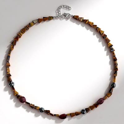 Cavill - Geometrische Halsketting - 925 Sterling Zilver - Zwarte Hematiet 14 ct, Tijgeroog 61 ct, Toermalijn 18 ct - Handgemaakt Uniek Design