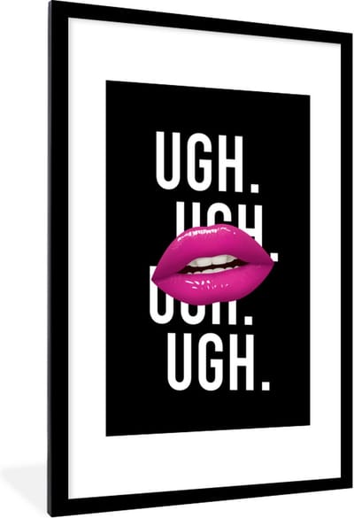 Fotolijst incl. Poster - Kinderen - Spreuken - Mond - Quotes - Ugh. Ugh. Ugh. Ugh - Roze - 60x90 cm - Posterlijst
