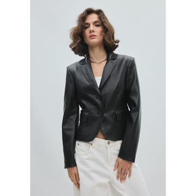 Stradivarius Kort getailleerd colbert met leereffect  Zwart XS