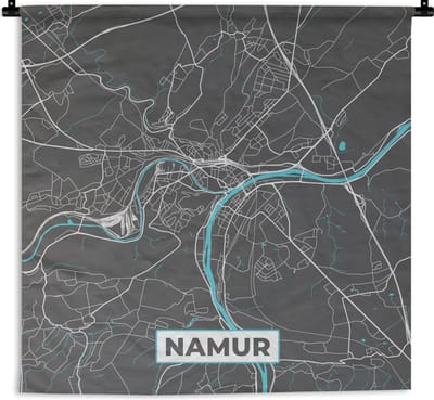 Wandkleed - Wanddoek - Plattegrond – Namur – Blauw – Stadskaart - Kaart - 180x180 cm - Wandtapijt
