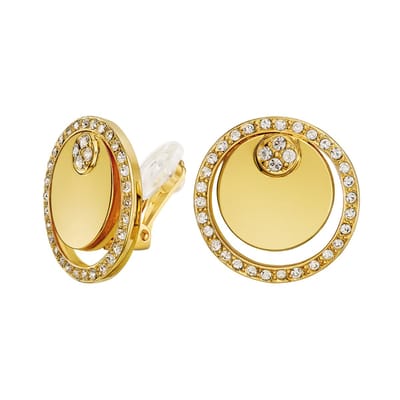 Traveller Clip Oorbellen - Oorclips Dames - Goudkleurig - Preciosa Kristallen - Verguld - Cirkels - 20 mm - 157677