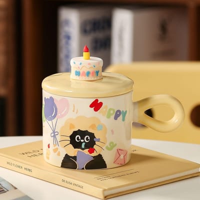 Gâteau Cup Cadeau d'Anniversaire Coeur pour Fille Mignonne Chat Boîte Cadeau pour Petit Ami Petite Amie Sœur ≈380ml