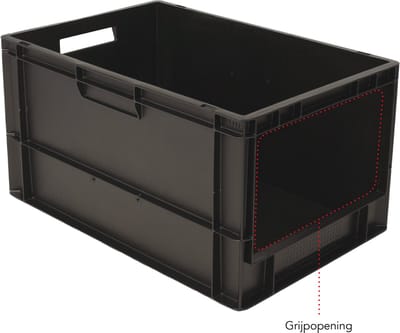 Alpac Magazijnbak met grijpopening - Opbergbak opening - Pickingbak - 600 x 400 x 320 mm - 60L - Zwart