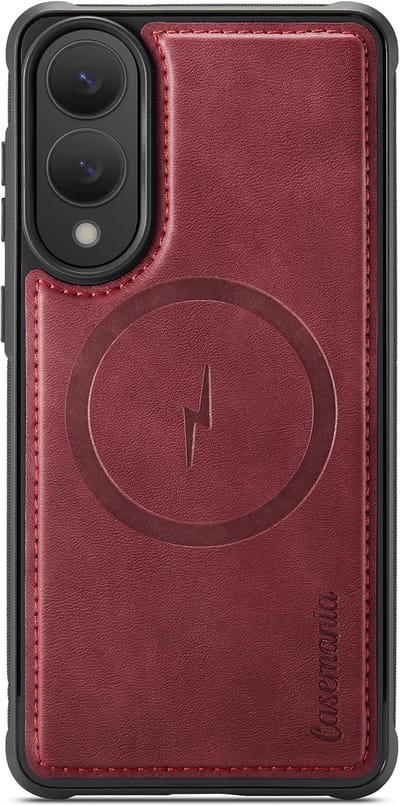Casemania Hoesje Geschikt voor Samsung Galaxy S25 Edge - Burgundy Red - Geschikt voor MagSafe - Kunstleer Back Cover - Anti-Vingerafdruk