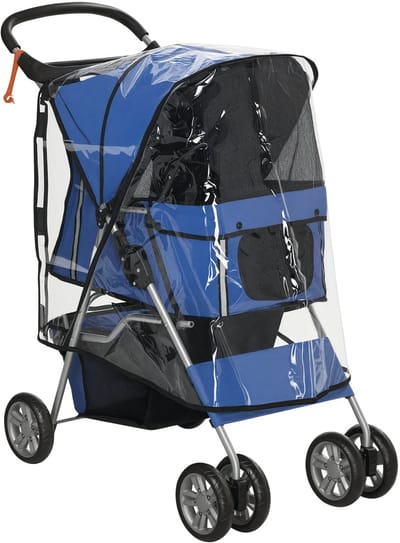 Hondenbuggy Inklapbaar - Pet stroller - Huisdieren wandelwagen - Met regenhoes, zwenkwielen en rem –Tot 15 kg –Blauw