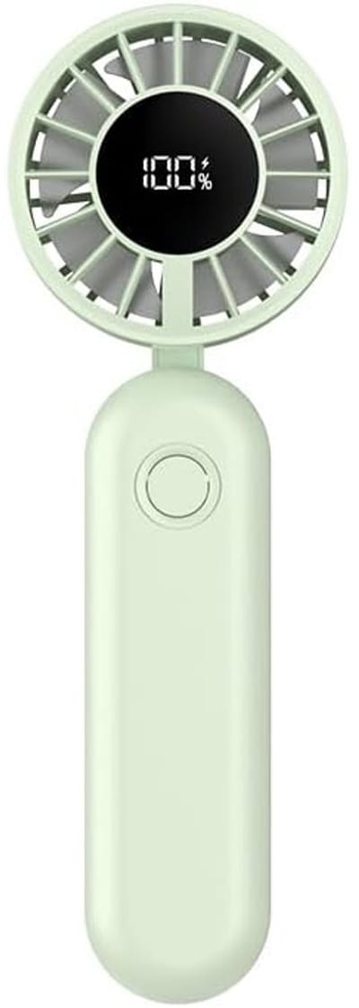 KZQ Draagbare Mini Ventilator met LCD Scherm, 5 Standen Turbo Bladloze Ventilator 10398 RPM, 3W Opvouwbare Handventilator, 1200mAh Accu, Persoonlijke Koelventilator voor Thuis Kantoor Reizen Groen