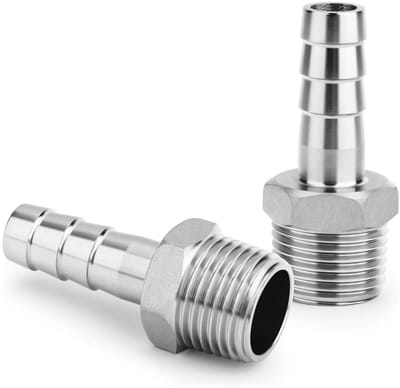Dailygoods - 2 stuks slangaansluiting roestvrij staal, reductie slang weerhaak adapter, 8 mm barb op 3/8" BSP mannelijk slang barb, slangaansluiting, compressie fittingen voor water, industrie