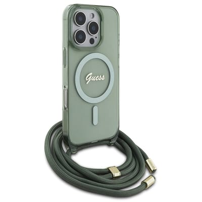 Guess geschikt voor MagSafe IML Backcover met crossbody cord geschikt voor iPhone 16 Pro - Groen