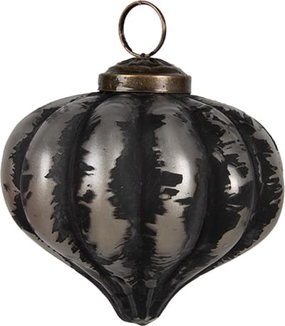 Clayre & Eef Kerstbal Overig Ø 8x8 cm Zwart Grijs Glas Kerstballen