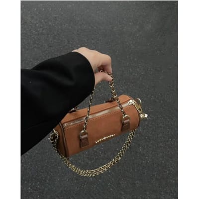 Handtas voor Dames High-end Retro Niche Diamanten Ketting Cilindertas Beige Bruin Color-block Crossbody Tas black