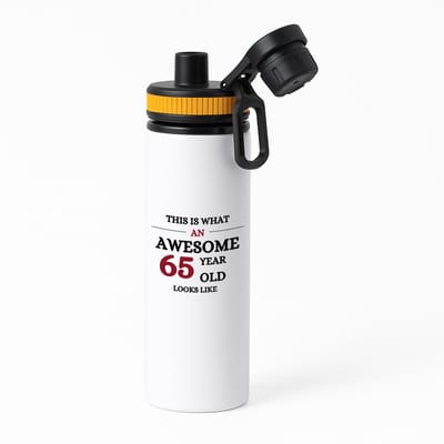 Hacebo® - An awesome 65 year waterfles met draaidop oranje - Hoera 65 jaar - 65 geworden - verjaardagscadeau - cadeau voor opa - water fles - 850ML