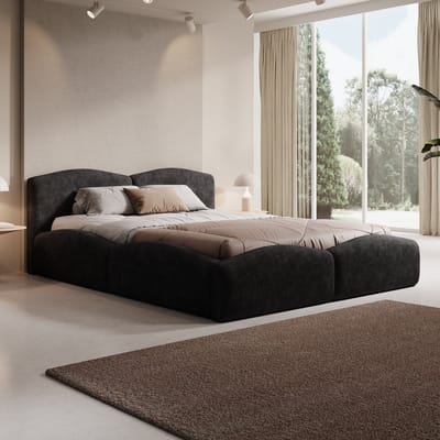 Meubella - Kamfer - Tweepersoonsbed - Stof zwart - 160x200 cm