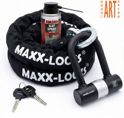 Maxx-Locks Tirau Art 4 Motorslot / Scooterslot - Inclusief Slot Spray - Kettingslot met Loop en Beugelslot - Art Gekeurd Slot voor Motor en Scooter & Brommer - 120 cm