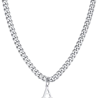 Vnox Eenvoudige A-Z Letter Ketting voor Mannen Vrouwen, Waterdichte Roestvrijstalen Cubaanse Ketting, Sieraden Cadeau voor Hem white