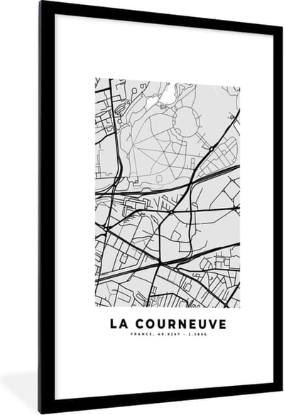 Fotolijst incl. Poster - La courneuve – Plattegrond – Frankrijk – Kaart – Stadskaart - 60x90 cm - Posterlijst