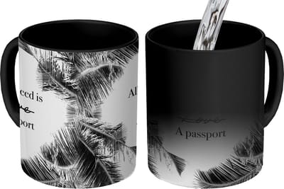 Magische Mok - Foto op Warmte Mokken - Koffiemok - Spreuken - Quotes - All you need is a passport - Paspoort - Magic Mok - Beker - 350 ML - Theemok - Mok met tekst