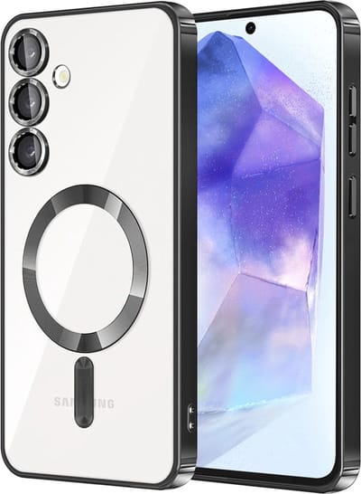 Hoesje geschikt voor Samsung Galaxy A55 - Techsuit Luxury Crystal Back Cover - Geschikt voor MagSafe - Transparant/Zwart