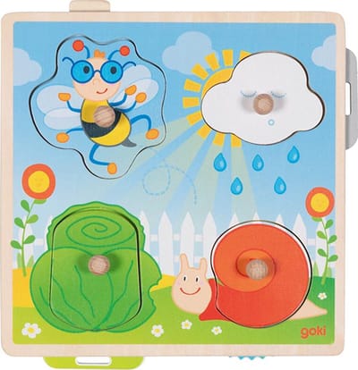 Puzzel: IN DE TUIN 21,8x22,5x2,8cm, 4-delig, met achtergrondafbeeldingen, hout, 1+