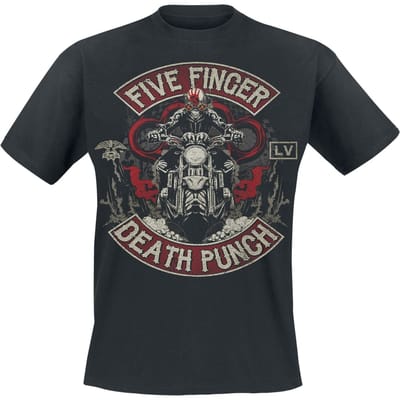 Five Finger Death Punch T-shirt - Biker Skully - M tot 3XL - voor Mannen - zwart