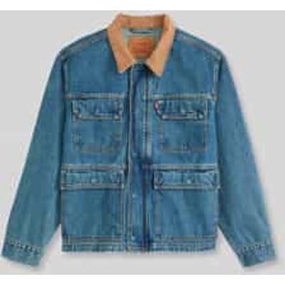 relaxed fit jeansjack van pure katoen met corduroy kraag
