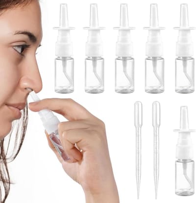 SnelShoppen - Pack van 6 Navulbare Neussprays met 2 Pipetten, Herbruikbaar en Makkelijk Schoon te Maken, Ideaal voor Zoutwater of Essentiële Olie, Min