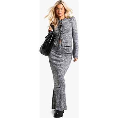 boohoo Dames Marl Geribbeld Visstaart Maxirok | Grijs | Maat: 38