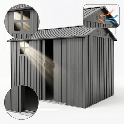 Tuinhuis metaal-Metalen tuinhuis - 243,5x171,1 cm (4,17 m²) - Verzinkt staal - Schuifdeur met raam & ventilatie - Weerbestendig - Grijs