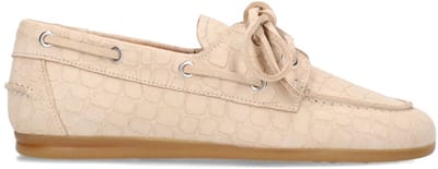 Manfield - Dames - Beige suède croco boatloafers - Maat 37