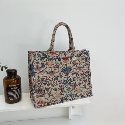 Koreaanse Versie van Dames Canvas Tas Nieuwe Geborduurde Bloemenschoudertas Grote Capaciteit Officieel Document Forenzen Crossbody Ondersteuning gray