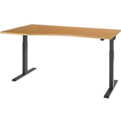 Buro ERGO-T 2.0 - elektrisch in hoogte verstelbaar - vrije vorm aanbouw links - B 1800 x H 715-1205 mm - T-voet antraciet - beuken decor - ons merk Schäfer Shop Select
