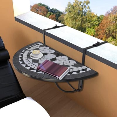 Balkontafel - Hangtafel inklapbaar - Buiten genieten - Verstelbaar tot 18cm - Halfrond - Zwart wit