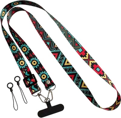 Universele Telefoonclip met Anti-Lost Crossbody Riem – Lange Verstelbare Nekriem met Retro Patroon voor Mobiele Telefoon