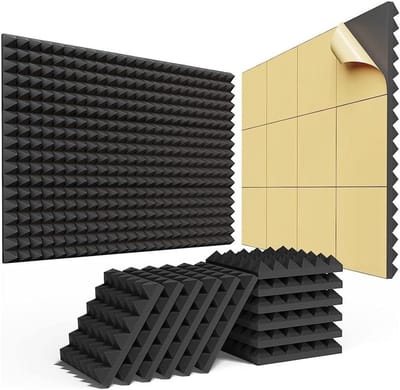 Geluidsdichte Schuimplaten - Akoestische Panelen - Ruimte Dempen - Zelfklevend Piramide Design - 24 Stuks - Zwart