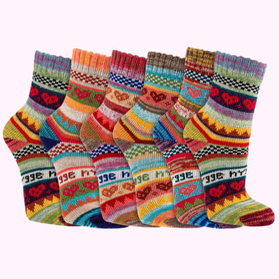 Damessokken | katoen | per 6 paar | Scandinavisch design | Hygge printjes | zeer zachte teennaden | fijne warme sokken