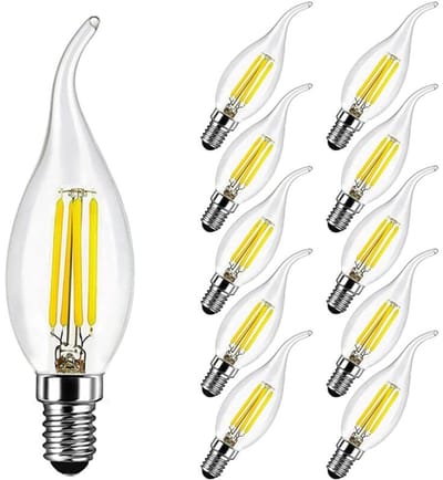 E14 4W LED-lampgeschikt voor vlamvorm (gelijk aan een 40W gloeilamp), 400 lumen, 6500K koel wit licht, geschikt voor kroonluchters en kristallen kroonluchters, E14 LED-kaarslamp, verpakking van 10 stuks.